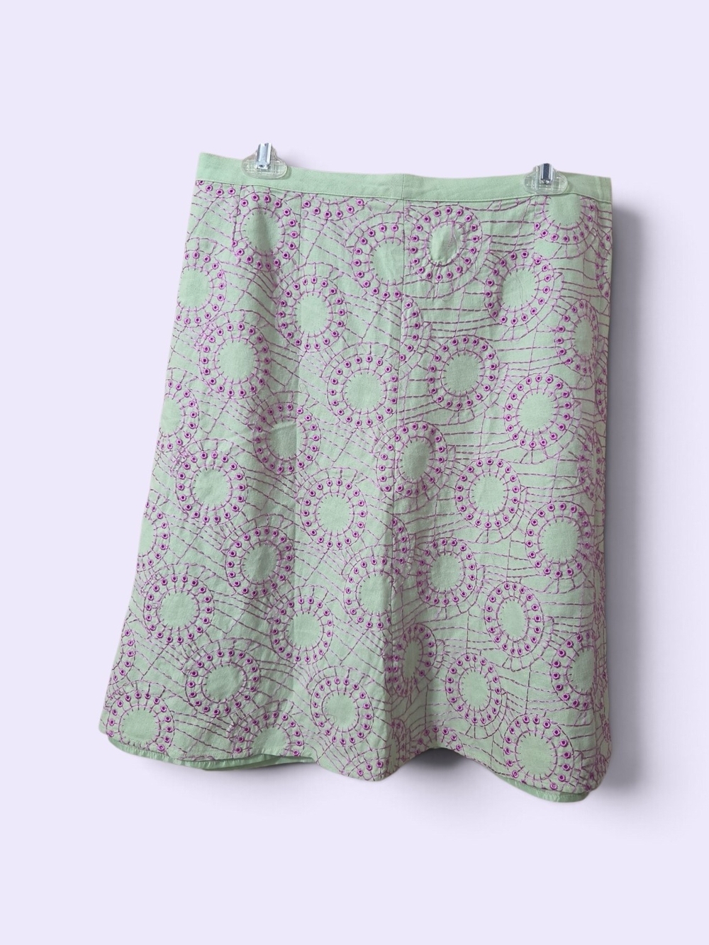 Embroidered Mint Green A-Line Skirt with Purple Accents